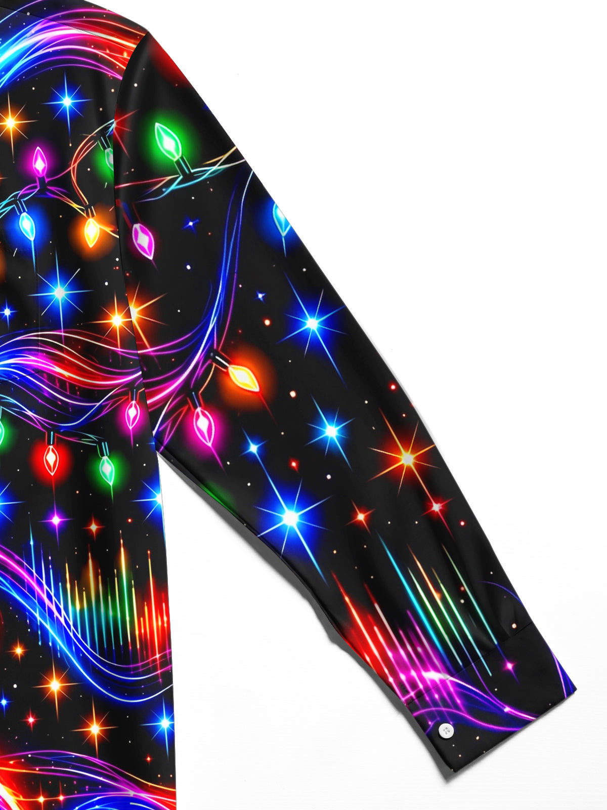 Adaychic Men's Long Sleeve Shirt - Neon Electric Guitar And Christmas Light Strings Print with Chest Pocket