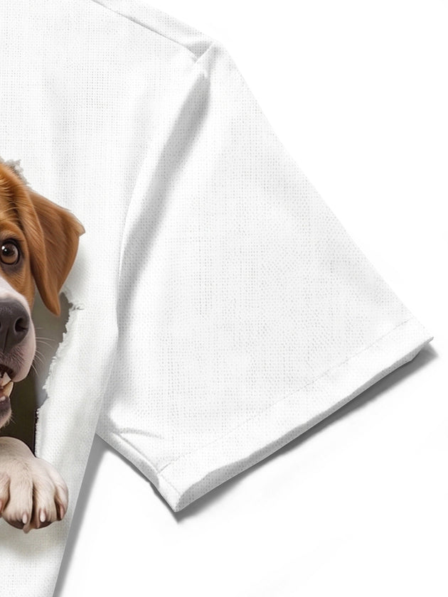 Adaychic Men's Graphic Dog In Pocket Print Short Sleeve Shirt with Chest Pocket