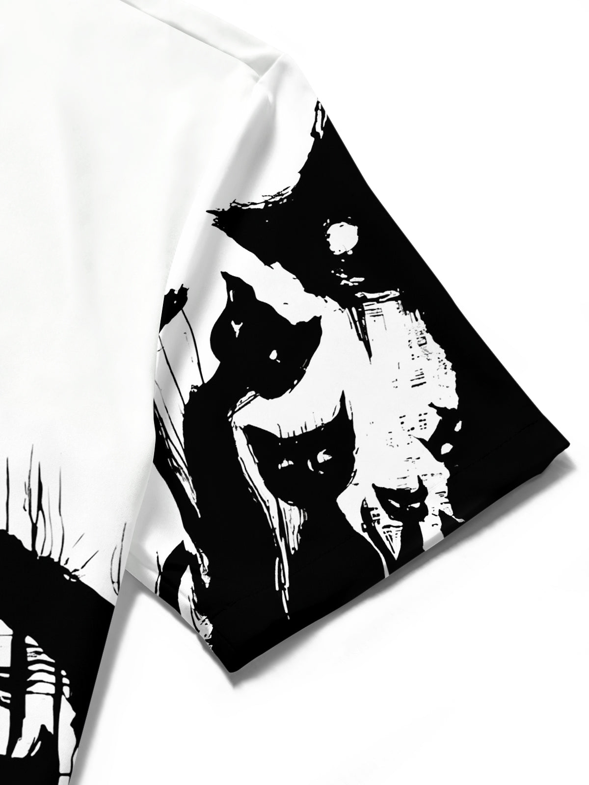 Adaychic Men's Graphic Black Cat Print Short Sleeve Shirt with Chest Pocket