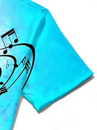 Adaychic Men's Graphic Musical Notes Print Short Sleeve Shirt with Chest Pocket
