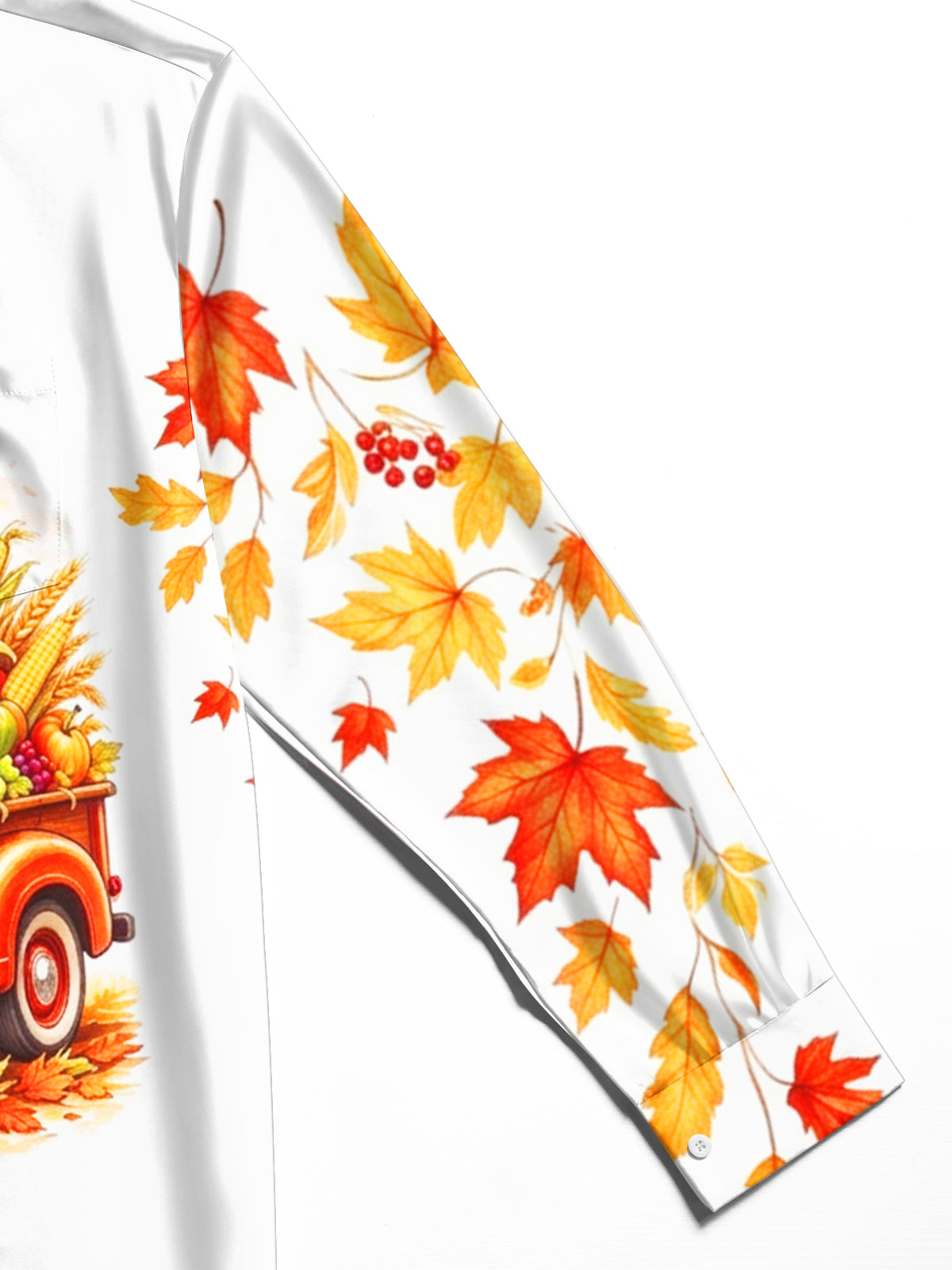 Adaychic Men's Long Sleeve Shirt - Thanksgiving Vintage Truck With Harvest Produce Print with Chest Pocket