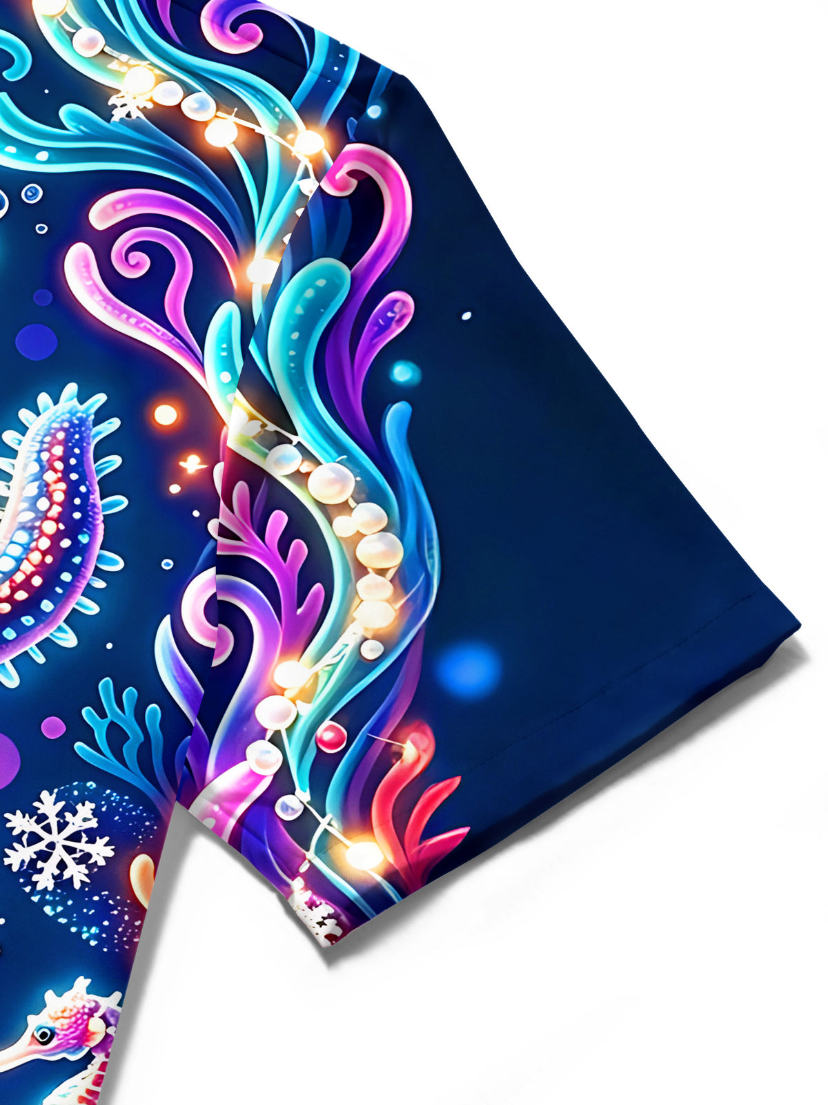 Adaychic Men's Hawaiian Undersea Christmas Print Short Sleeve Shirt with Chest Pocket