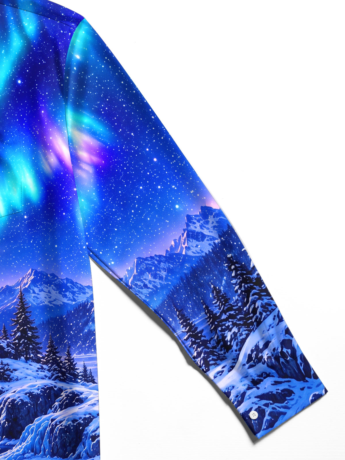 Adaychic Men's Printed Aurora Borealis And Lighthouse Print Long Sleeve Shirt with Chest Pocket