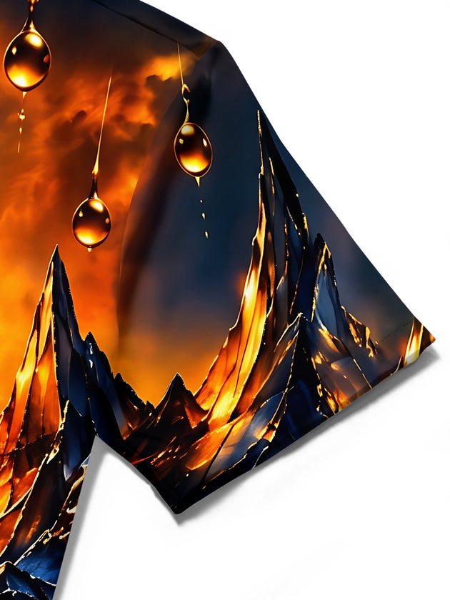 Adaychic Men's Eclipse Mountains And Water Reflection Print Short Sleeve Shirt with Chest Pocket
