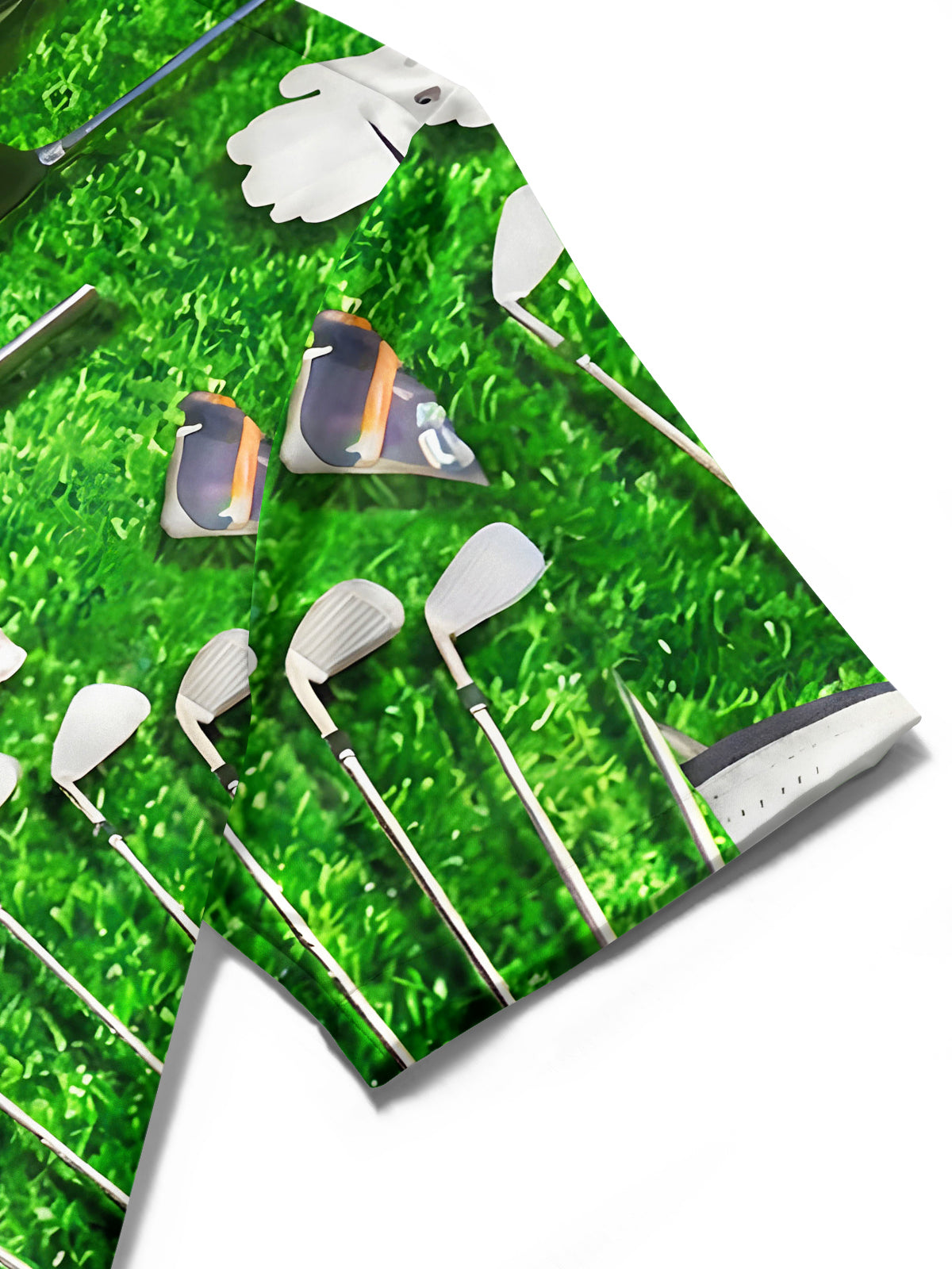 Men green athletic print short sleeve shirt detail view