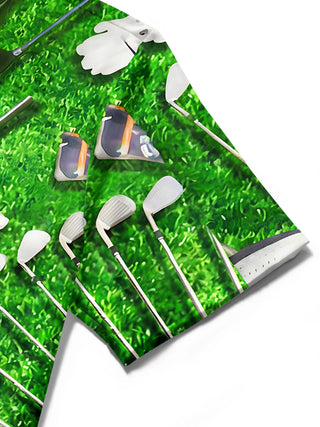 Men green athletic print short sleeve shirt detail view
