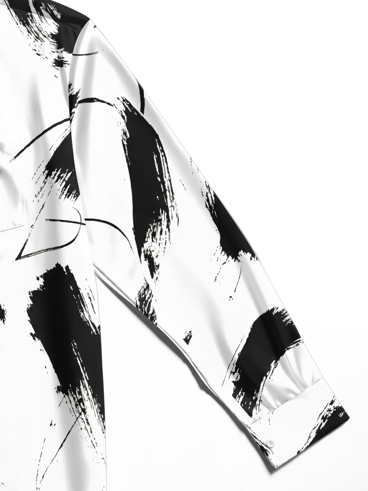 Adaychic Men's Printed Abstract Black Brushstrokes Print Long Sleeve Shirt with Chest Pocket