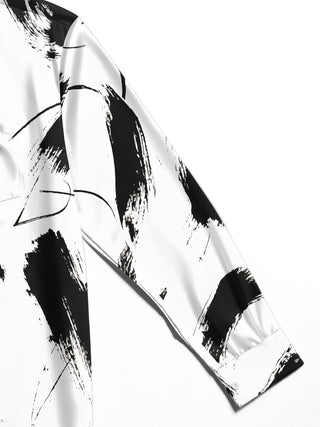 Adaychic Men's Printed Abstract Black Brushstrokes Print Long Sleeve Shirt with Chest Pocket