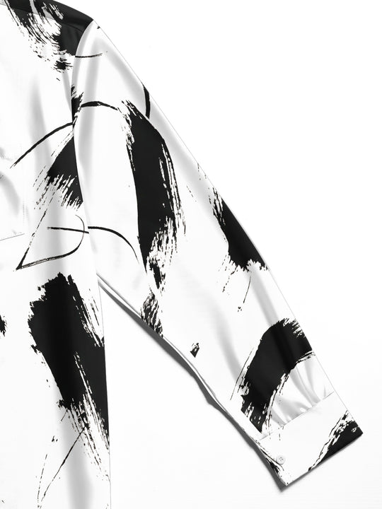 Adaychic Men's Printed Abstract Black Brushstrokes Print Long Sleeve Shirt with Chest Pocket