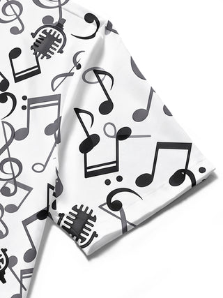 Adaychic Men's Graphic Musical Notes Print Short Sleeve Shirt with Chest Pocket