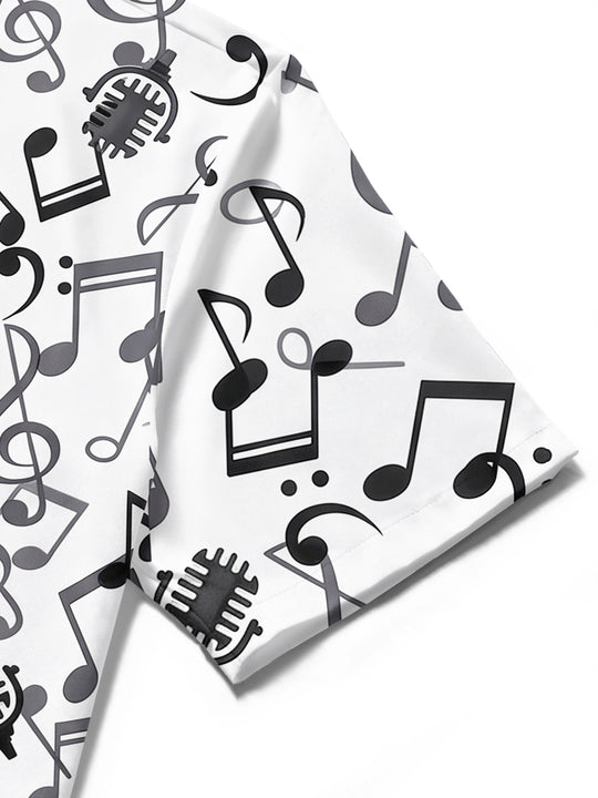 Adaychic Men's Graphic Musical Notes Print Short Sleeve Shirt with Chest Pocket