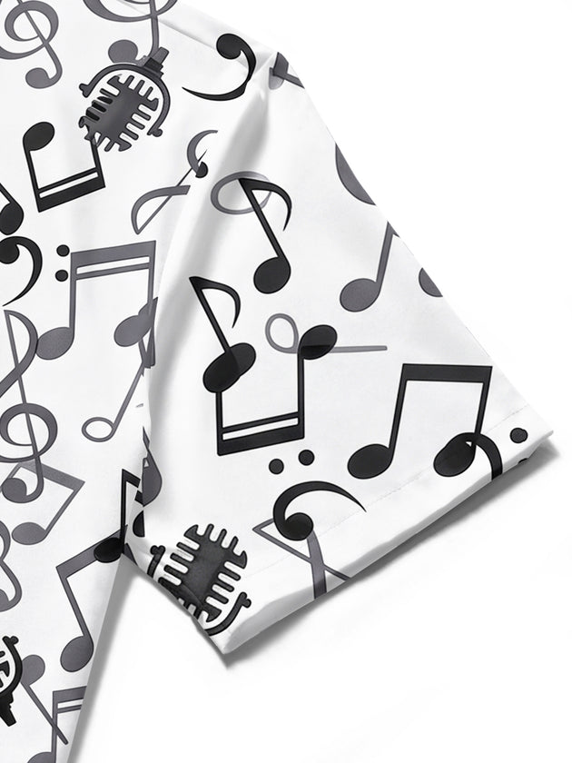 Adaychic Men's Graphic Musical Notes Print Short Sleeve Shirt with Chest Pocket