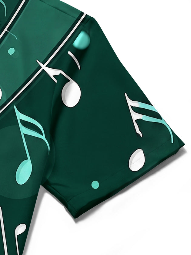 Adaychic Men's Graphic Music Notes Print Short Sleeve Shirt with Chest Pocket