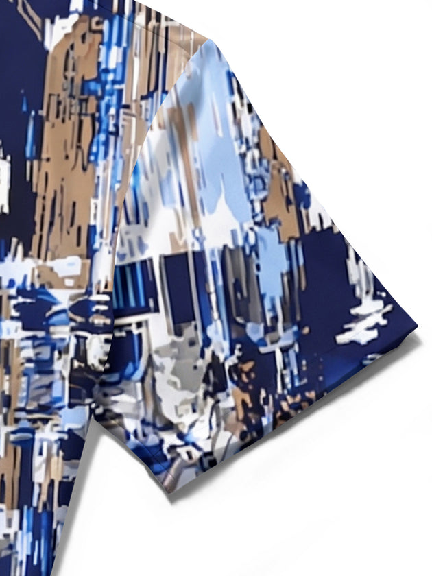 Adaychic Men's Graphic Abstract Vertical Lines Print Short Sleeve Shirt with Chest Pocket