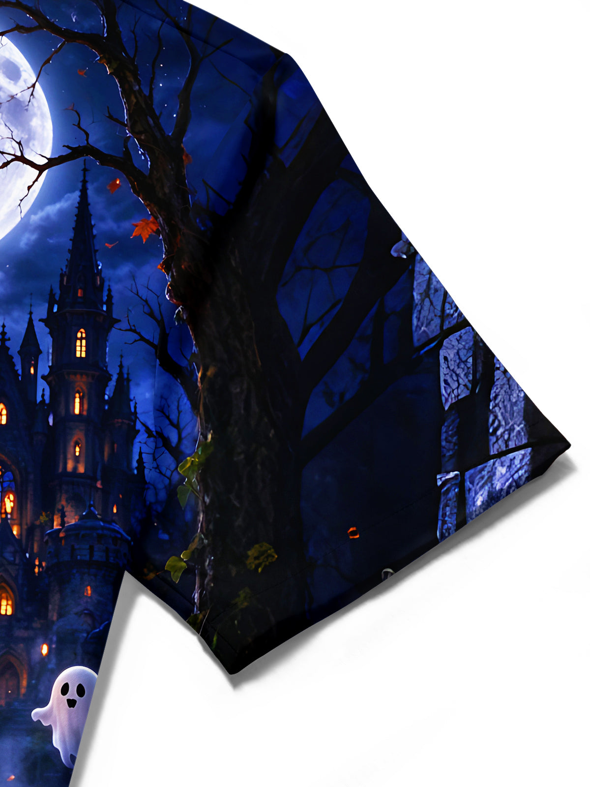 Adaychic Men's Graphic Halloween Pumpkin King And Fox Print Short Sleeve Shirt with Chest Pocket