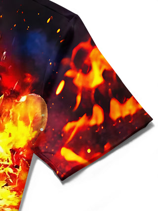 Adaychic Men's Tiger Flame Graphic Short Sleeve Button Down Shirt with Chest Pocket