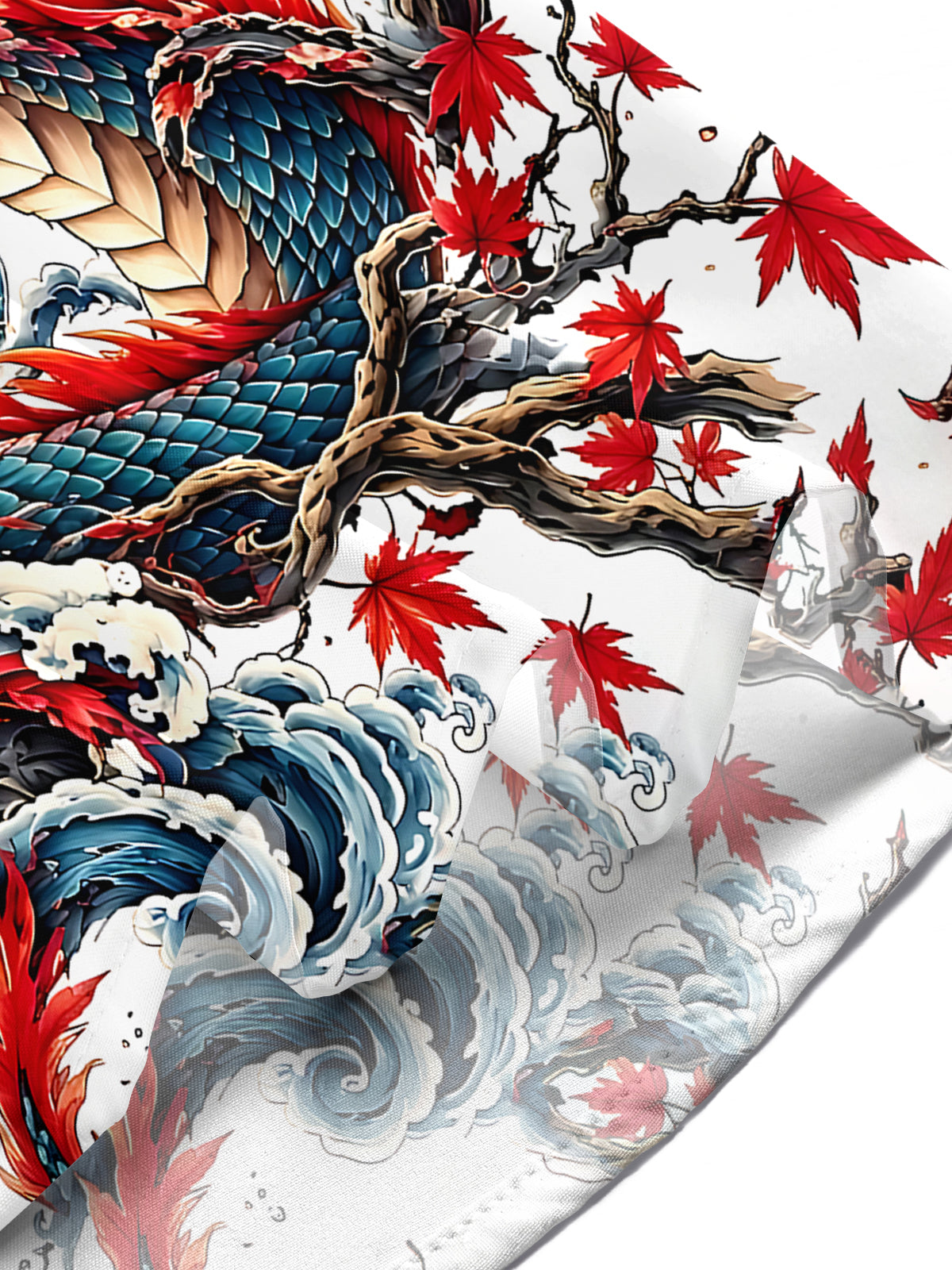 Adaychic Men's Hawaiian Dragon Print Maple Leaf Print Short Sleeve Shirt with Chest Pocket