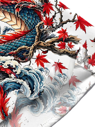 Adaychic Men's Hawaiian Dragon Print Maple Leaf Print Short Sleeve Shirt with Chest Pocket