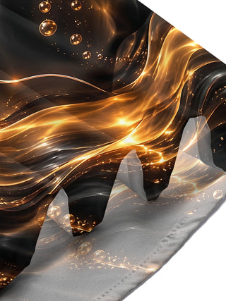 Adaychic Men's Manta Ray With Golden Bubbles And Waves Print Short Sleeve Shirt with Chest Pocket