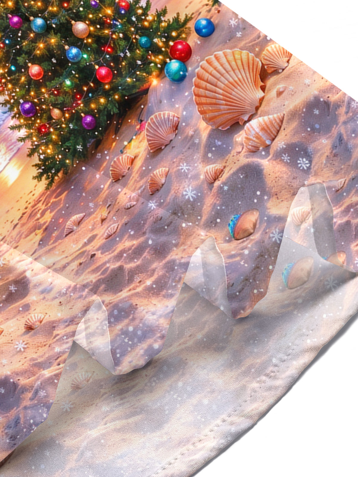 Adaychic Men's Short Sleeve Stand Collar Shirt - Christmas Tree And Ornaments On Beach Print with Chest Pocket