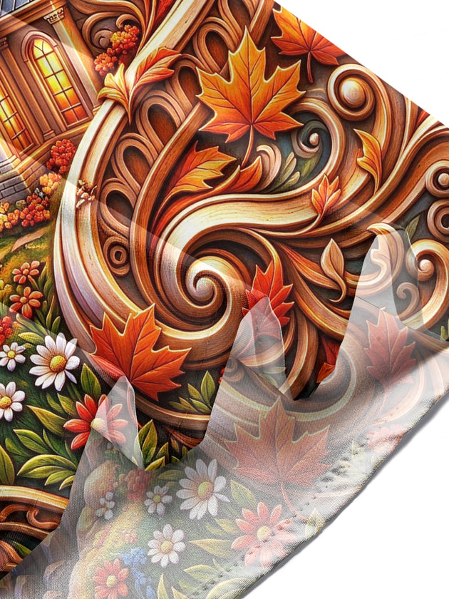Adaychic Men's Hawaiian Lighthouse And Autumn Leaves Print Long Sleeve Shirt with Chest Pocket