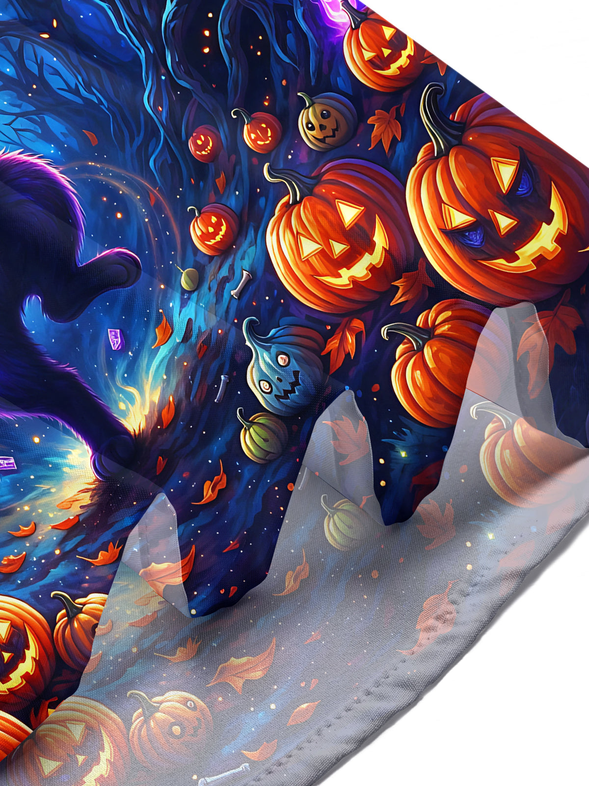 Adaychic Men's Halloween Black Cat And Pumpkins Print Short Sleeve Shirt with Chest Pocket