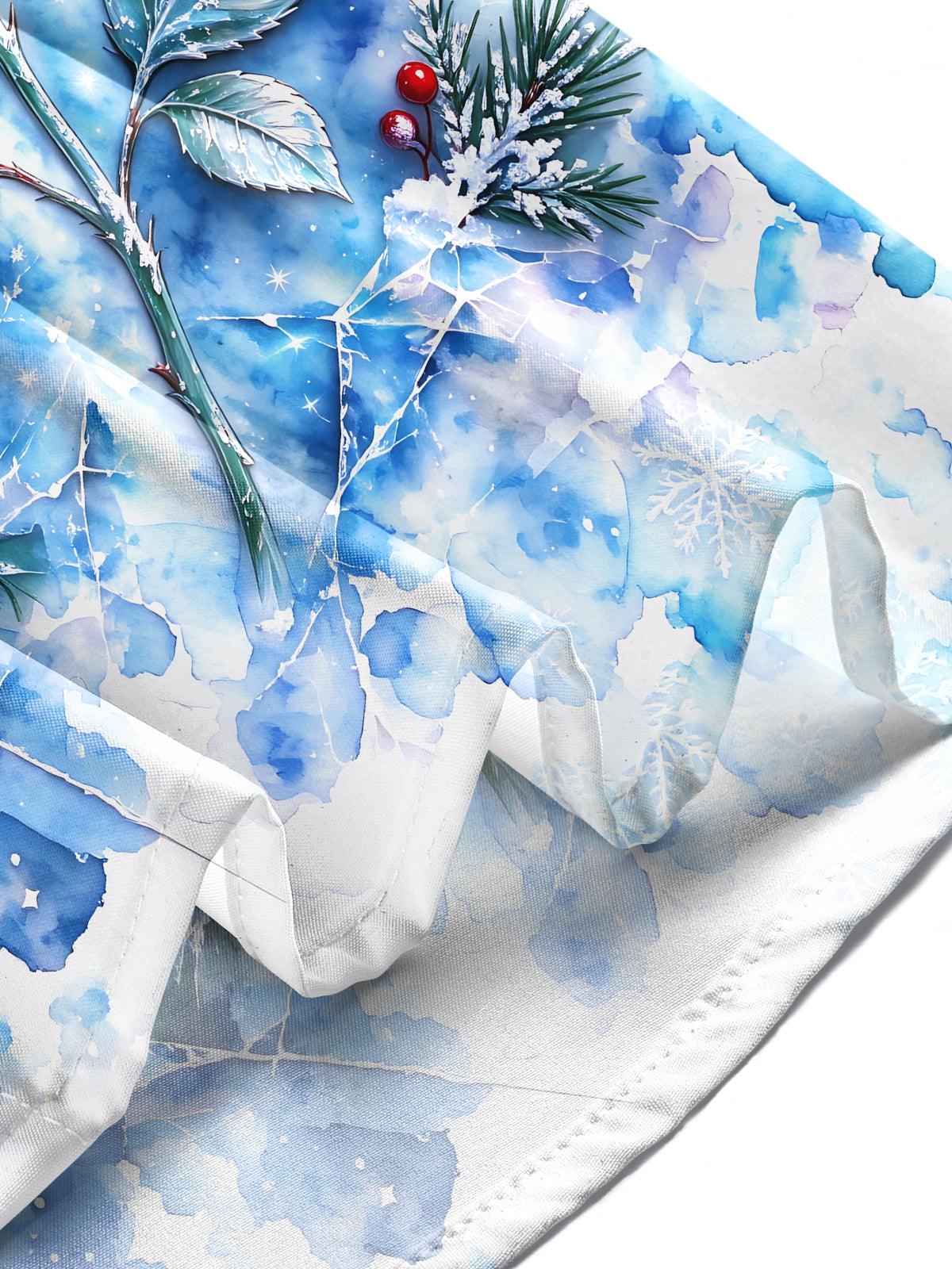 Adaychic Men's Long Sleeve Shirt - Blue Rose With Snowflakes And Winter Berries Print with Chest Pocket