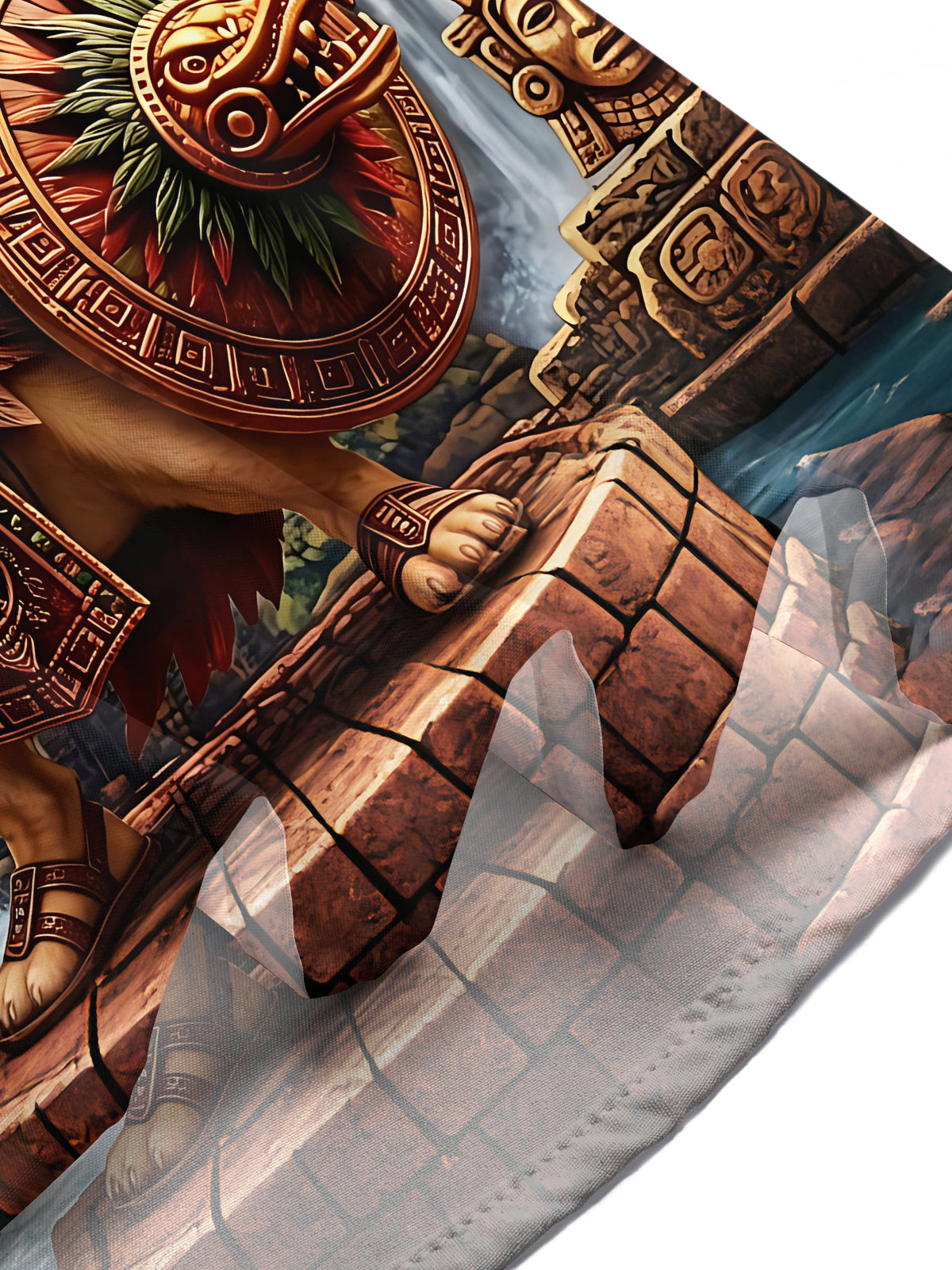 Adaychic Men's Graphic 3D Aztec Warrior Chihuahua Print Short Sleeve Button Down Shirt with Chest Pocket