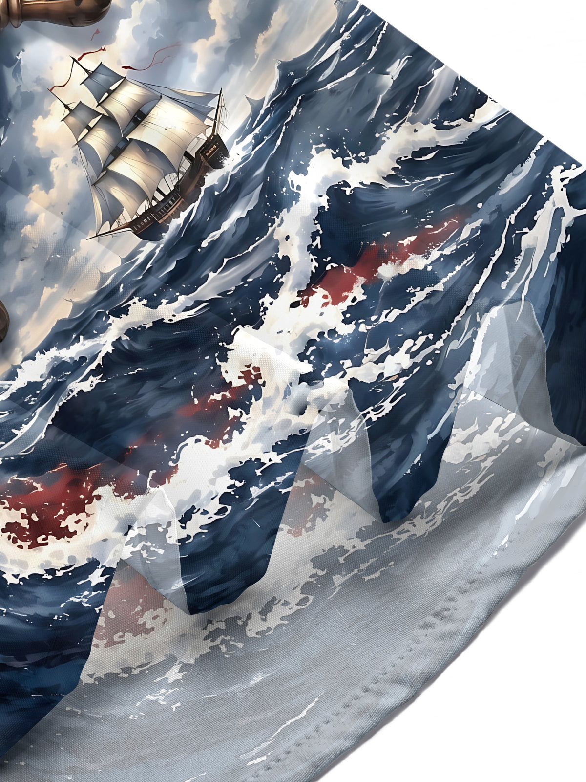 Adaychic Men's Ship Wheel And Sailboat On Waves Print Short Sleeve Shirt with Chest Pocket