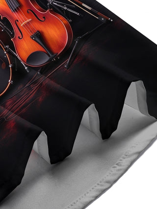 Adaychic Men's Short Sleeve Stand Collar Shirt - Musical Instruments And Notes Print with Chest Pocket