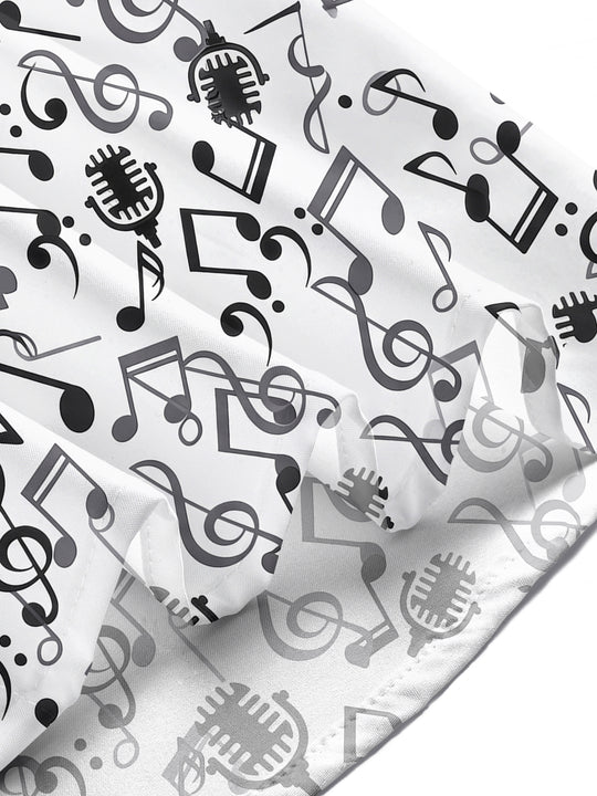 Adaychic Men's Graphic Musical Notes Print Short Sleeve Shirt with Chest Pocket