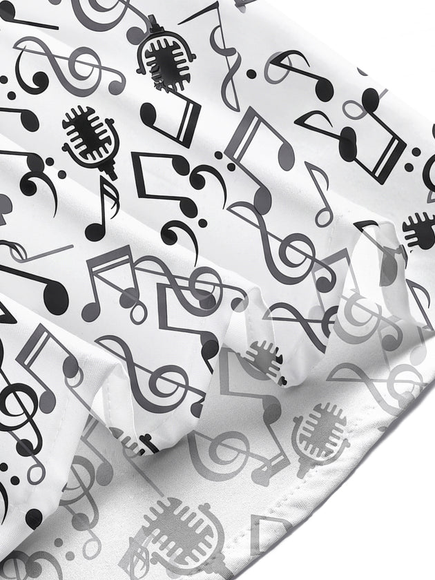 Adaychic Men's Graphic Musical Notes Print Short Sleeve Shirt with Chest Pocket