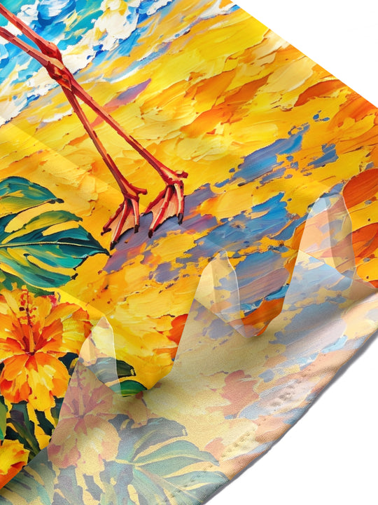 Adaychic Men's Flamingo And Palm Tree Beach Sunset Print Short Sleeve Shirt with Chest Pocket
