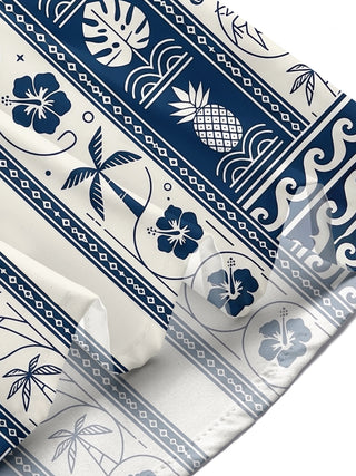 Adaychic Men's Hawaiian Pineapple And Palm Tree Print Short Sleeve Shirt with Chest Pocket