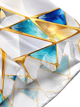Adaychic Men's Short Sleeve Shirt - Geometric Crystal Facets With Gold Lines Print with Chest Pocket