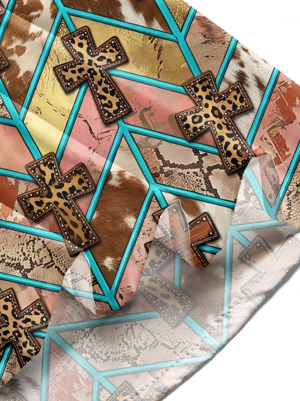 Adaychic Men's Long Sleeve Shirt - Crosses With Animal Prints And Geometric Lines Print with Chest Pocket
