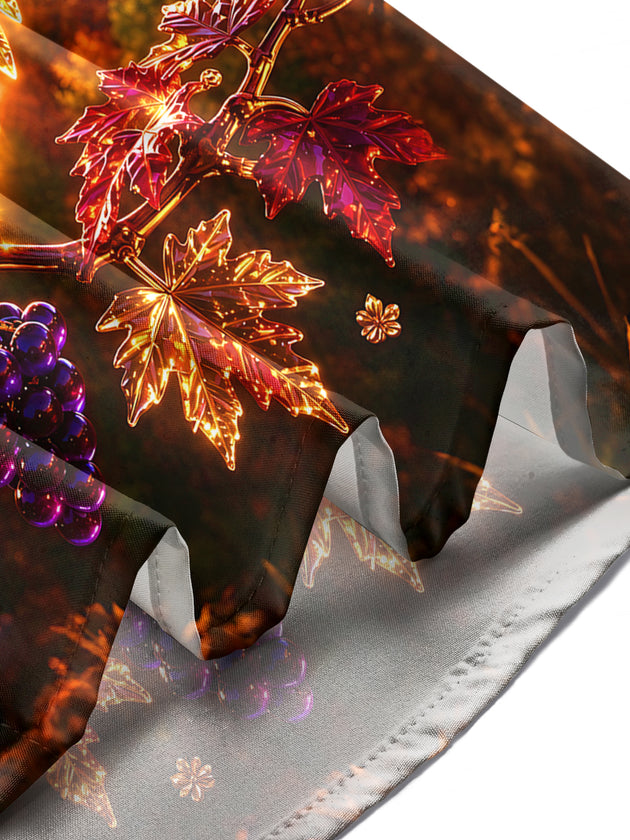 Adaychic Men's Long Sleeve Shirt - Crystal Parrot With Autumn Leaves And Grapes Print with Chest Pocket