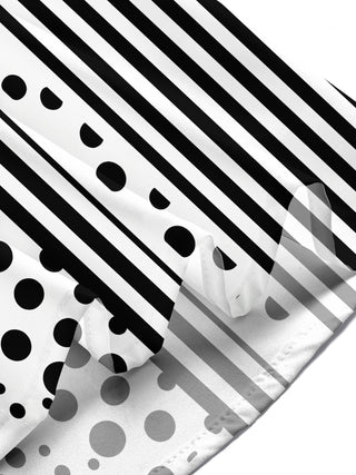 Adaychic Men's Printed Black And White Polka Dots Print Short Sleeve Shirt with Chest Pocket
