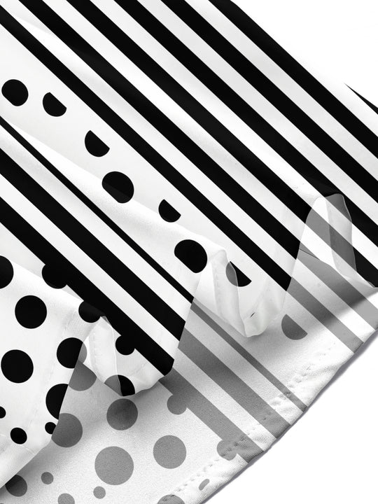 Adaychic Men's Printed Black And White Polka Dots Print Short Sleeve Shirt with Chest Pocket
