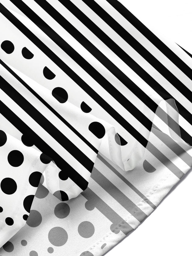 Adaychic Men's Printed Black And White Polka Dots Print Short Sleeve Shirt with Chest Pocket