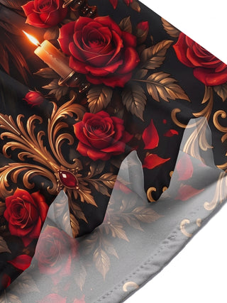 Adaychic Men's Graphic Gothic Crow Print Red Roses Print Short Sleeve Shirt