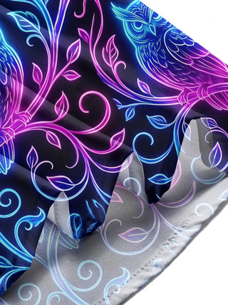 Adaychic Men's Graphic Neon Glow Owls On Branches Print Long Sleeve Shirt with Chest Pocket