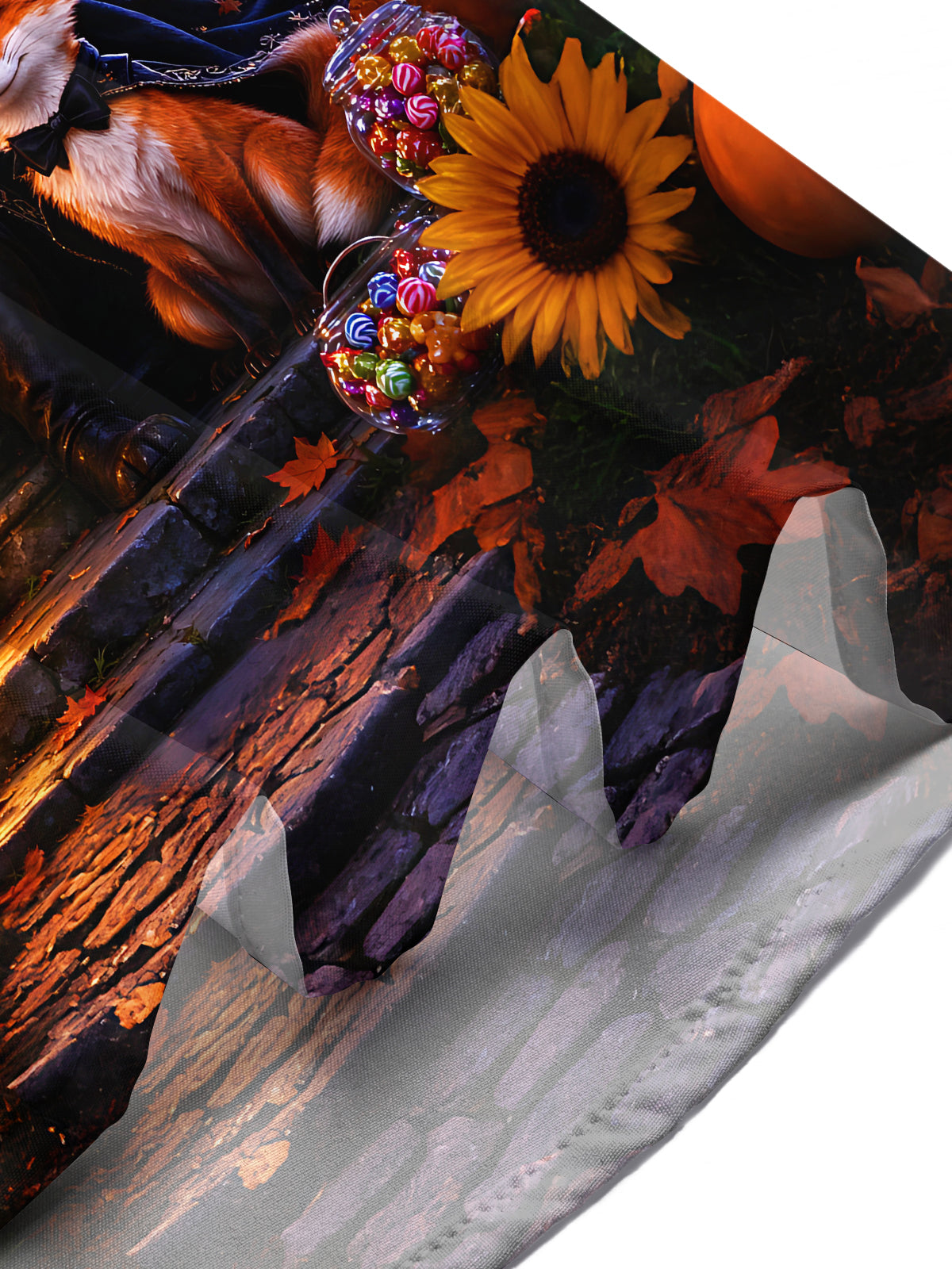 Adaychic Men's Graphic Halloween Pumpkin King And Fox Print Short Sleeve Shirt with Chest Pocket
