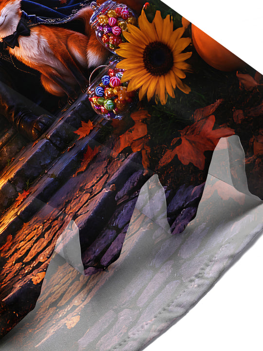 Adaychic Men's Graphic Halloween Pumpkin King And Fox Print Short Sleeve Shirt with Chest Pocket