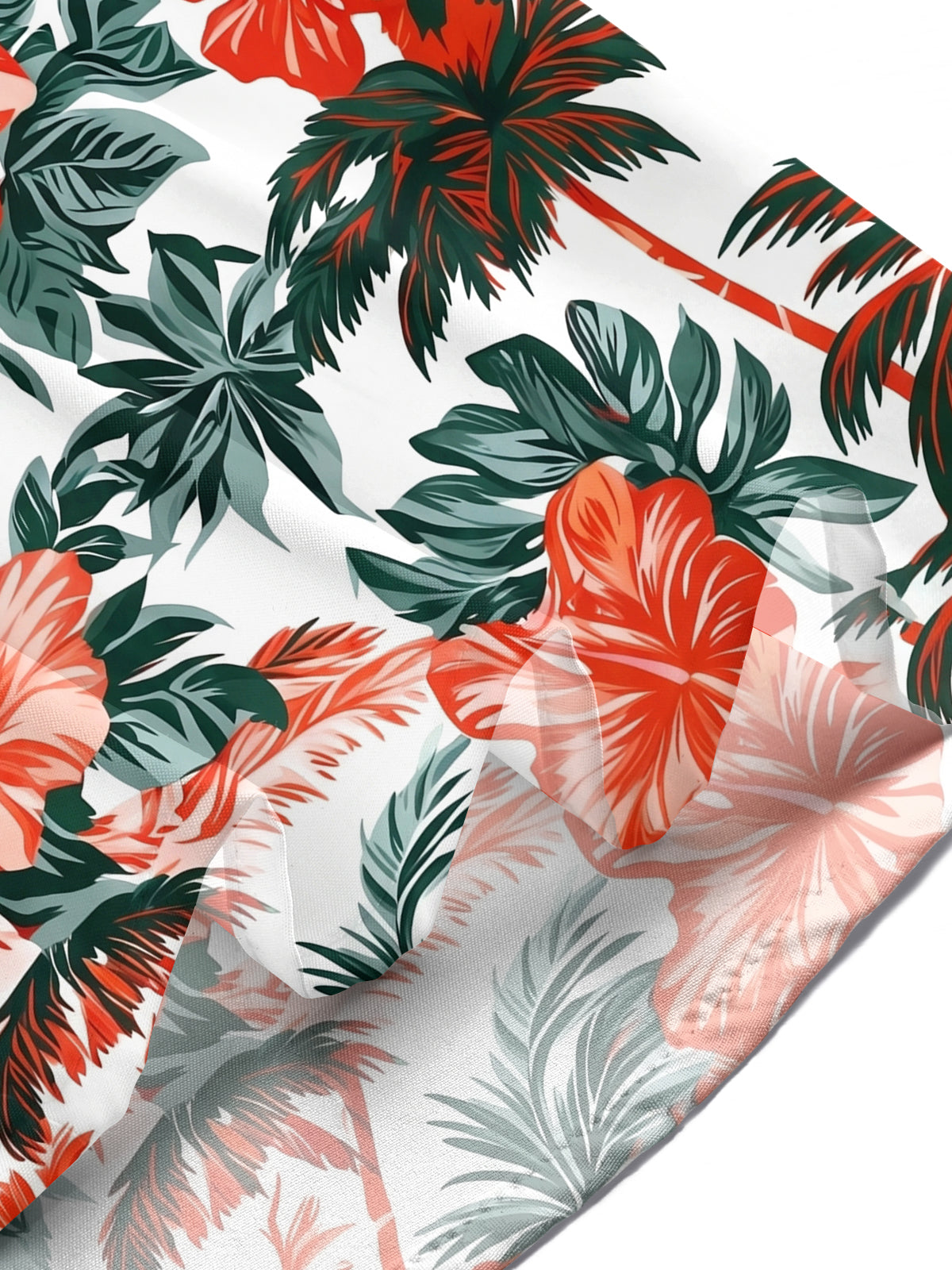 Adaychic Men's Palm Trees And Hibiscus Flowers Print Short Sleeve Shirt with Chest Pocket