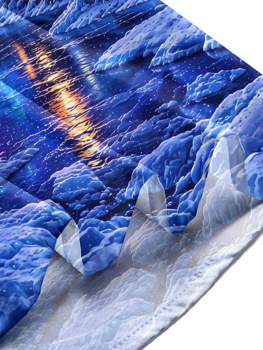Adaychic Men's Printed Aurora Borealis And Lighthouse Print Long Sleeve Shirt with Chest Pocket