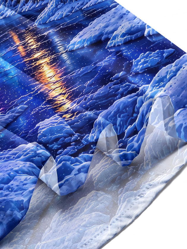 Adaychic Men's Printed Aurora Borealis And Lighthouse Print Long Sleeve Shirt with Chest Pocket