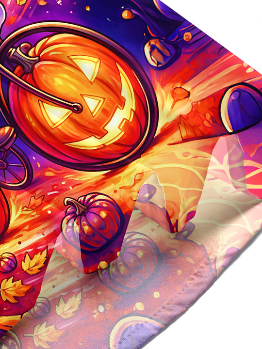 Adaychic Men's Short Sleeve Shirt - Halloween Ghost Riding Bicycle With Pumpkins Print with Chest Pocket