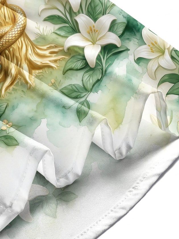 Adaychic Men's Tree Of Knowledge With Snake And Apples Print Short Sleeve Shirt with Chest Pocket