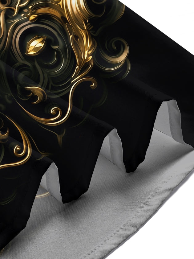 Adaychic Men's Graphic Gold Bull Head Print Short Sleeve Shirt with Chest Pocket